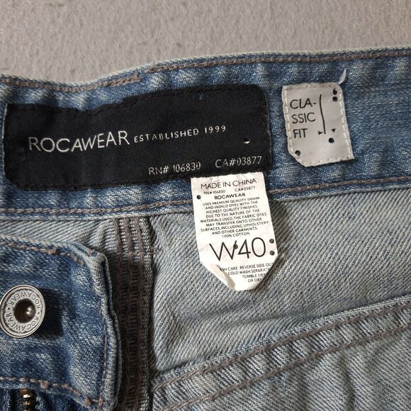 Rocawear Jeans Mens 40x36 Blue Classic Fit Hip Hop Denim Regular Whiskered - Picture 8 of 11